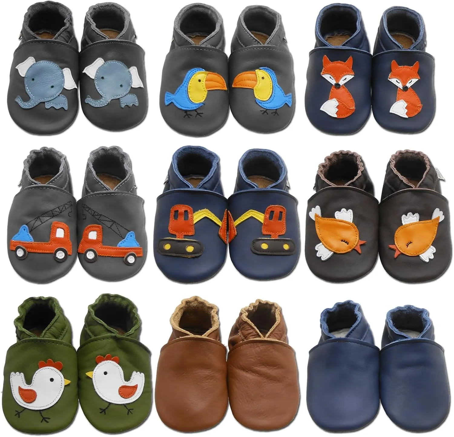 Infant Baby Moccasins with Rubber Sole - Soft Leather Anti Slip Crib Walking Baby Shoes Brown