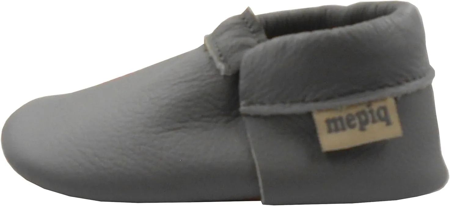 Infant Baby Moccasins with Rubber Sole - Soft Leather Anti Slip Crib Walking Baby Shoes Brown