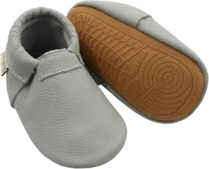 Infant Baby Moccasins with Rubber Sole - Soft Leather Anti Slip Crib Walking Baby Shoes Brown