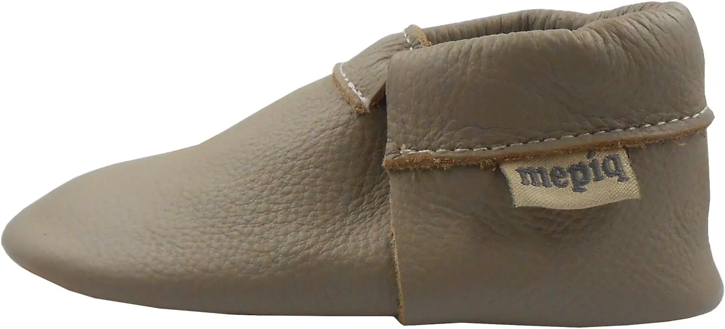 Infant Baby Moccasins with Rubber Sole - Soft Leather Anti Slip Crib Walking Baby Shoes Brown