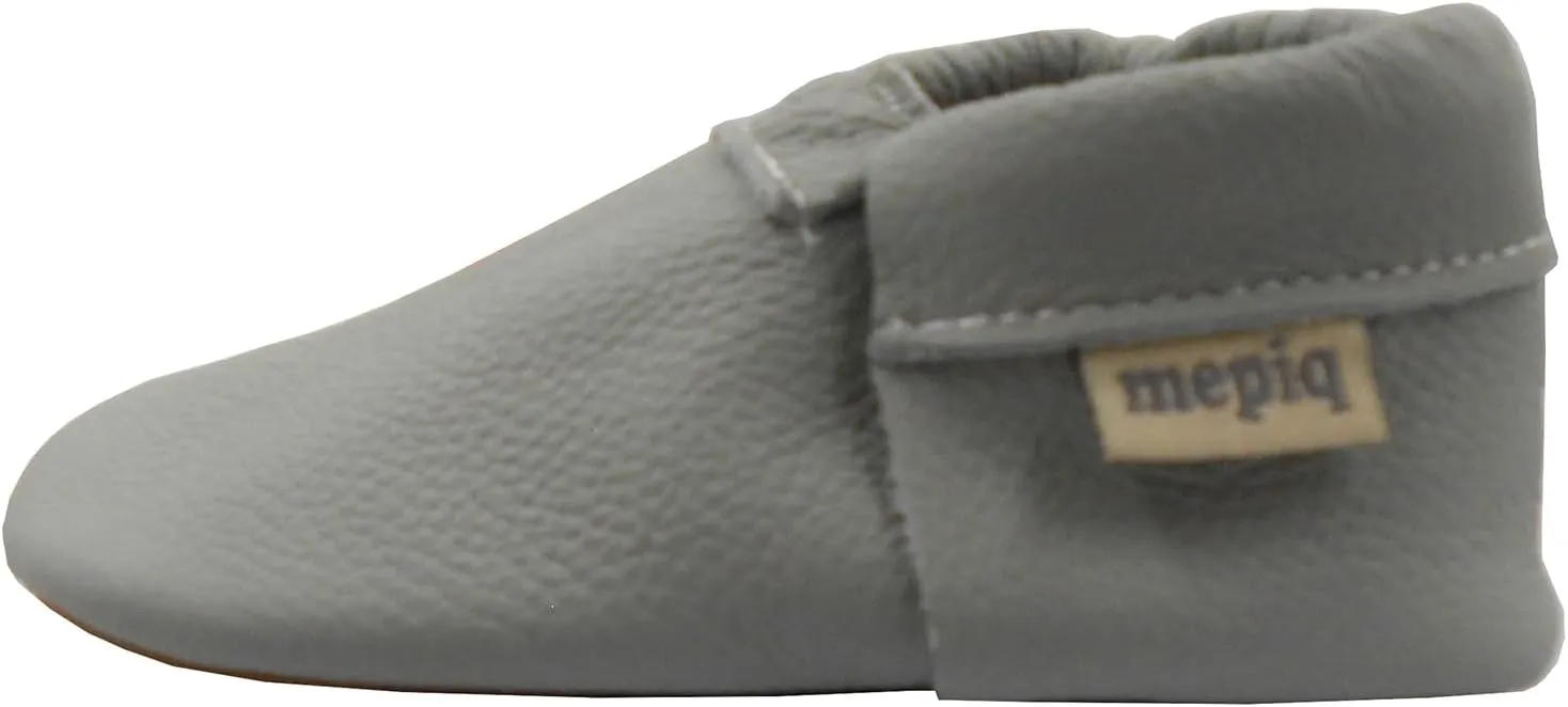 Infant Baby Moccasins with Rubber Sole - Soft Leather Anti Slip Crib Walking Baby Shoes Brown
