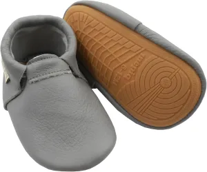 Infant Baby Moccasins with Rubber Sole - Soft Leather Anti Slip Crib Walking Baby Shoes Brown