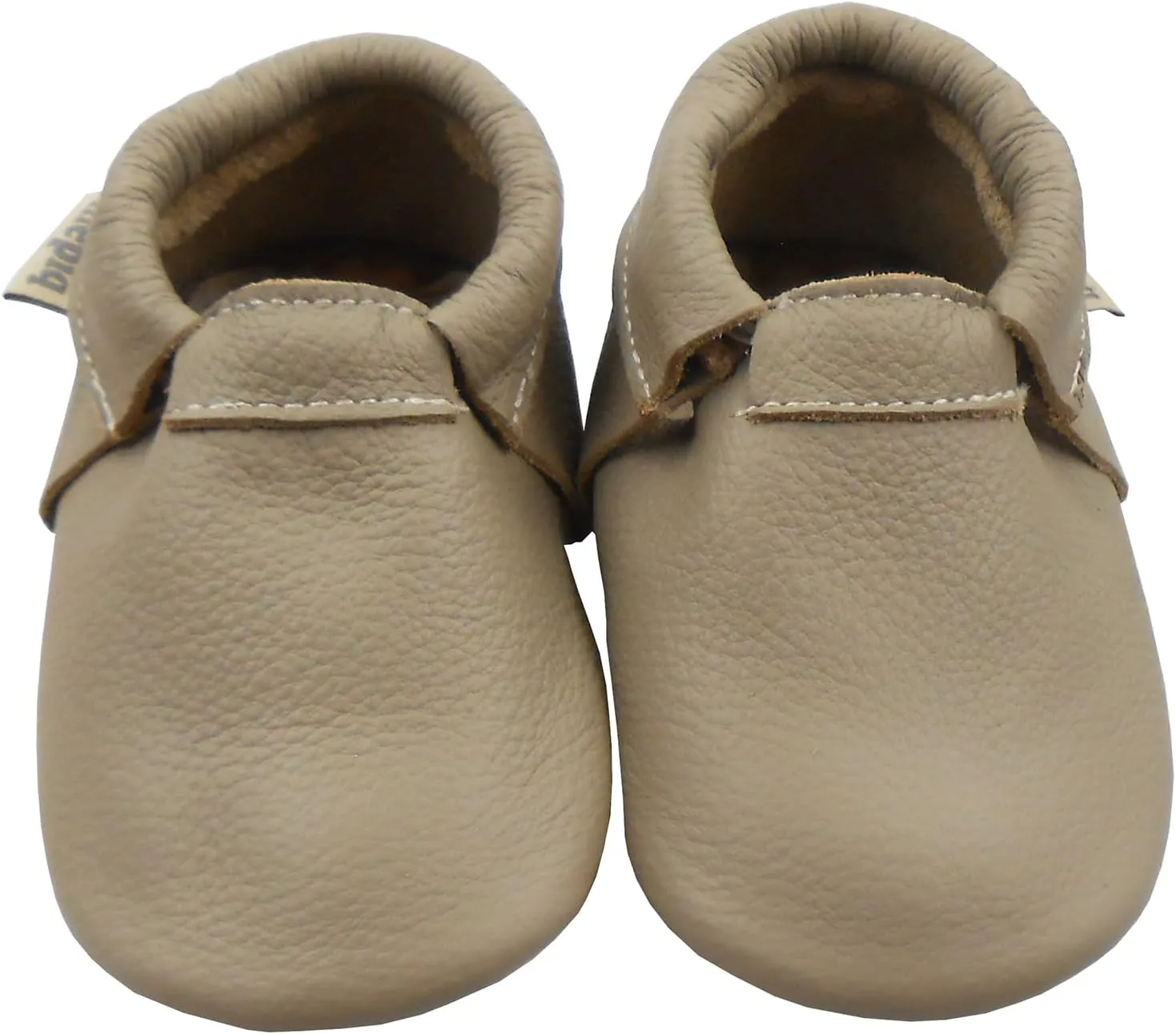 Infant Baby Moccasins with Rubber Sole - Soft Leather Anti Slip Crib Walking Baby Shoes Brown