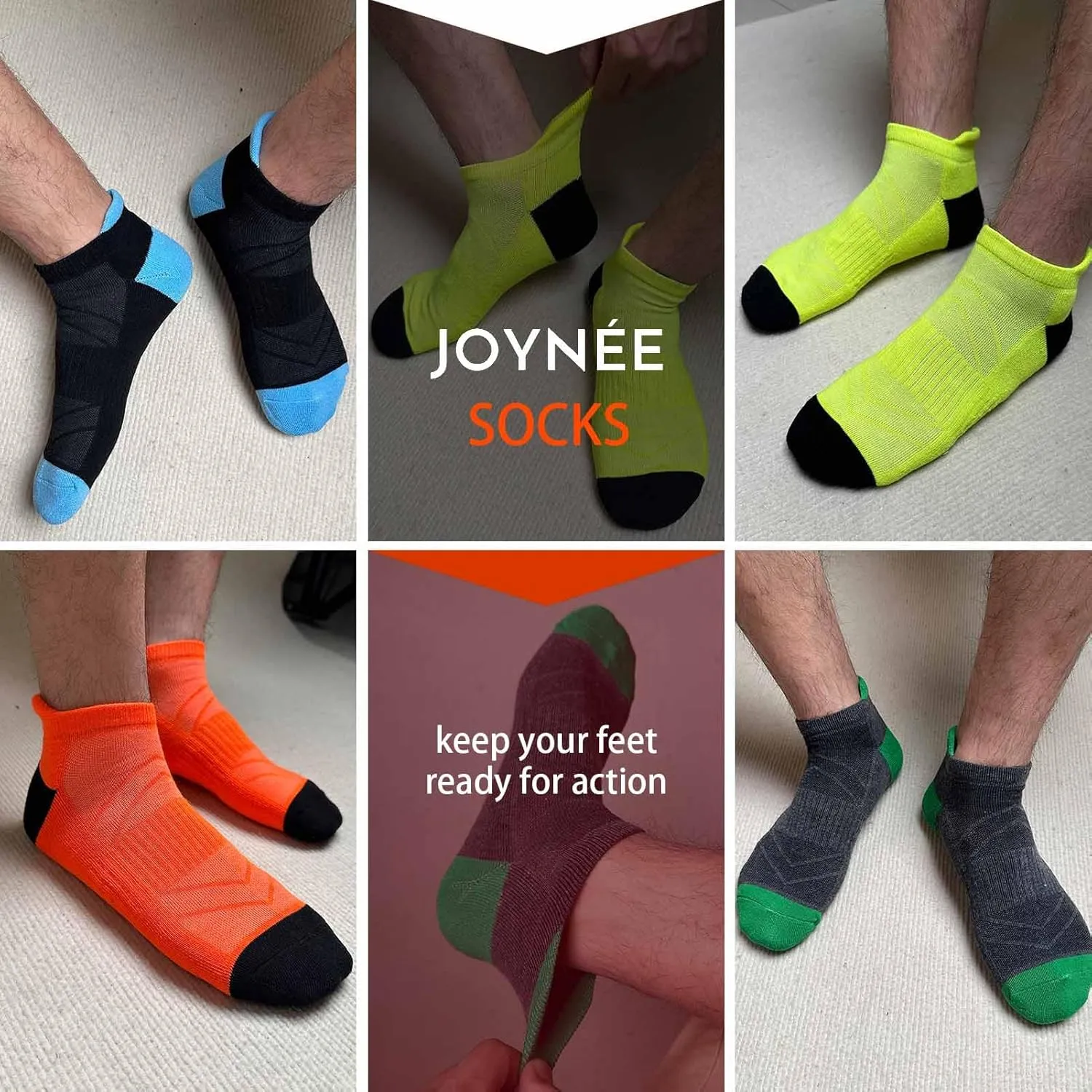 JOYN??E Mens Ankle Athletic Running Tab Socks for Men 6 Pairs Low Cut Sports Workout Socks,Sock Size 10-13