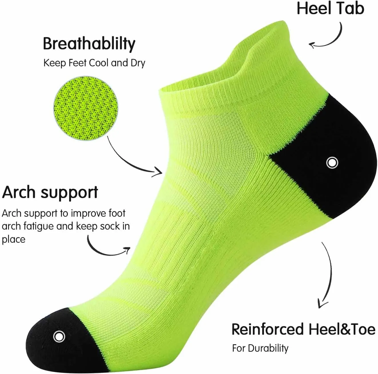 JOYN??E Mens Ankle Athletic Running Tab Socks for Men 6 Pairs Low Cut Sports Workout Socks,Sock Size 10-13