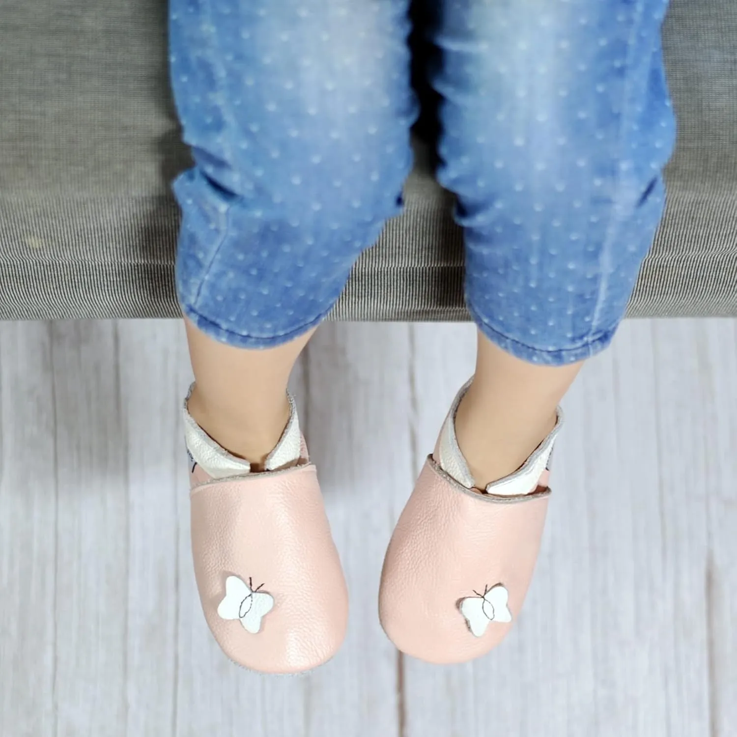 Mejale Baby Shoes Soft Sole Leather Moccasins Cartoon Butterfly Infant Toddler First Walker Slippers