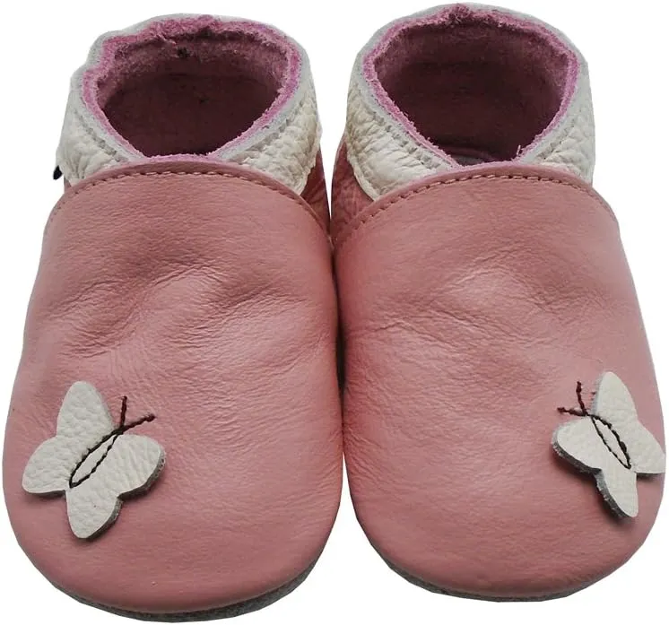 Mejale Baby Shoes Soft Sole Leather Moccasins Cartoon Butterfly Infant Toddler First Walker Slippers