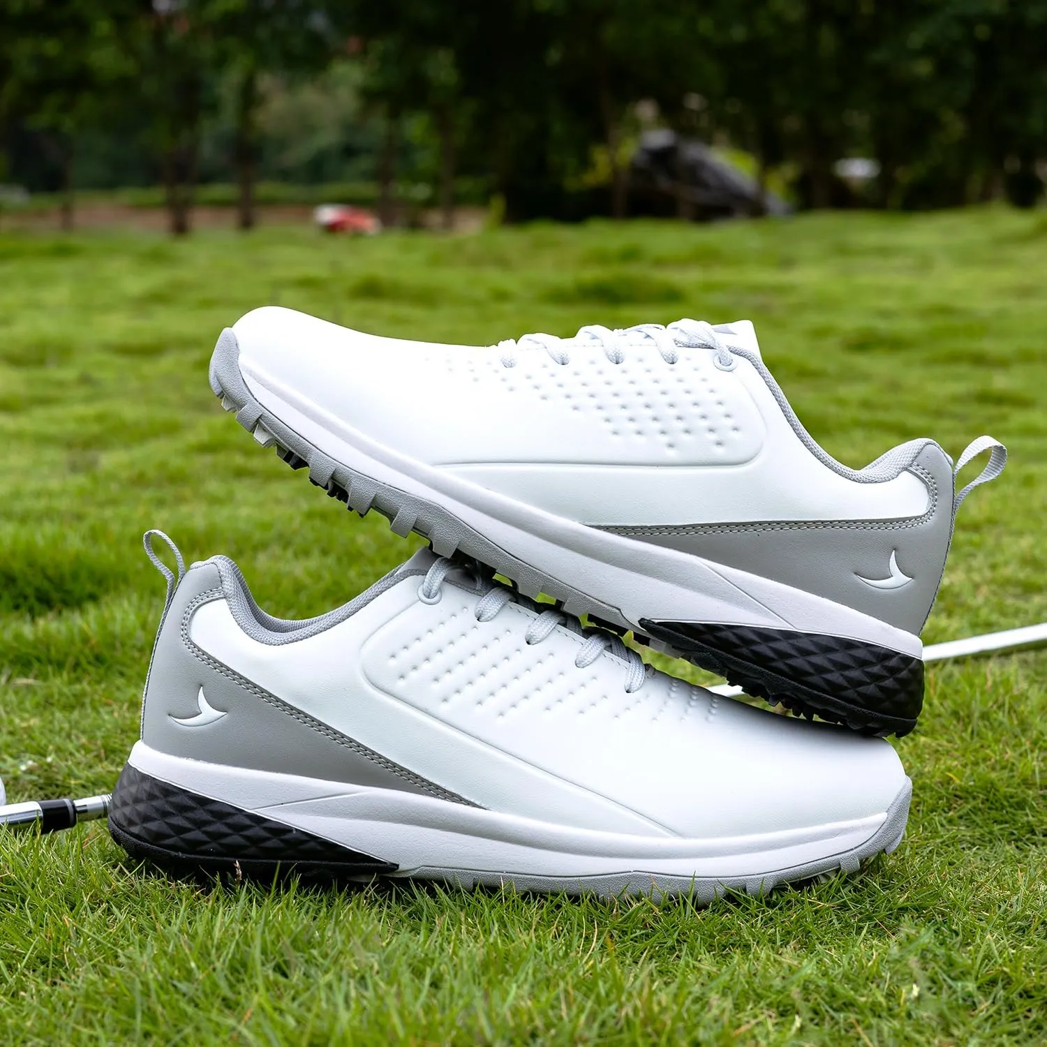 Mens Golf Shoes Waterproof Non-Slip Spiked Lightweight Outdoor Sport Walking Training Sneakers White US 7-12