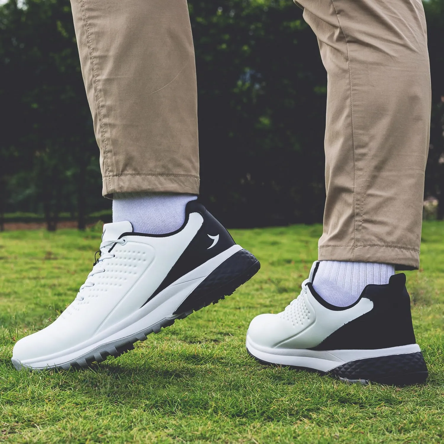 Mens Golf Shoes Waterproof Non-Slip Spiked Lightweight Outdoor Sport Walking Training Sneakers White US 7-12