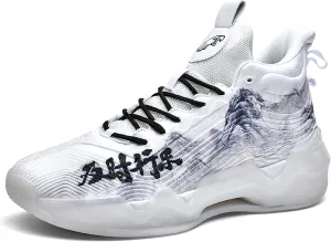 Men's High-Top Basketball ShoesWear-Resistant and Anti-Slip Soles Running Shoes Graffiti Design Fashionable Sports Shoes