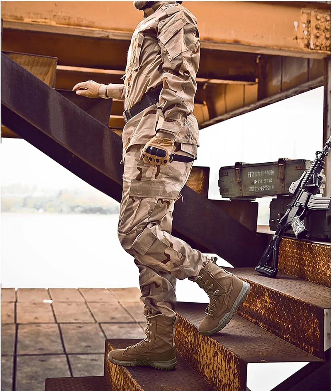 Men's Leather Military Tactical Boots Lightweight Work Boots Desert Combat Boots with Lifting Shoe String