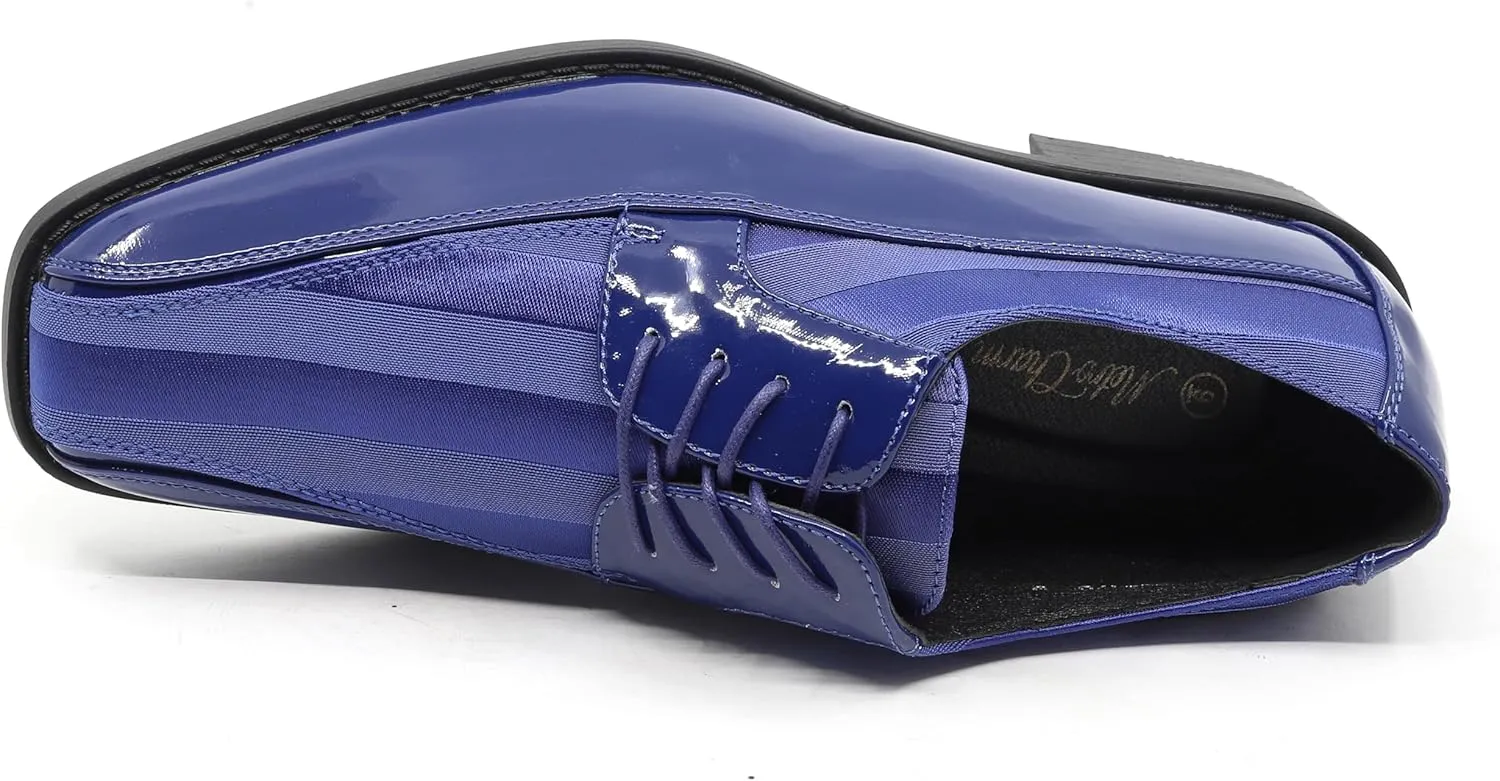 Men's Oxford Lace up Striped Satin Patent Tuxedo Dress Shoes MC-179