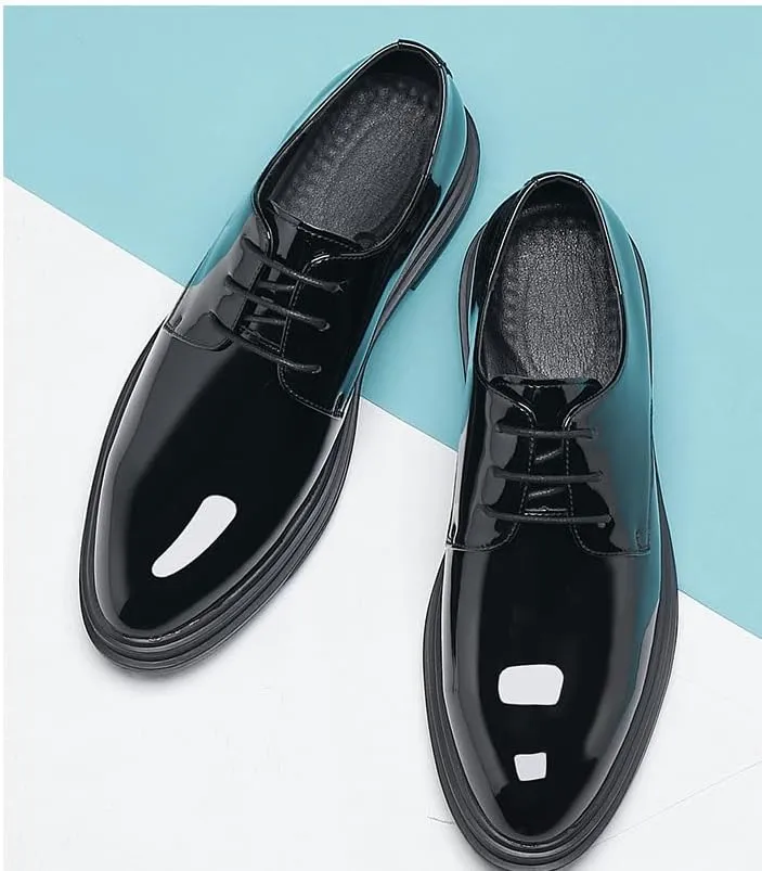 Mens Patent Leather Dress Shoes  Formal Business Oxford, Non-Slip Men's Elevator Shoes 2" Taller Business