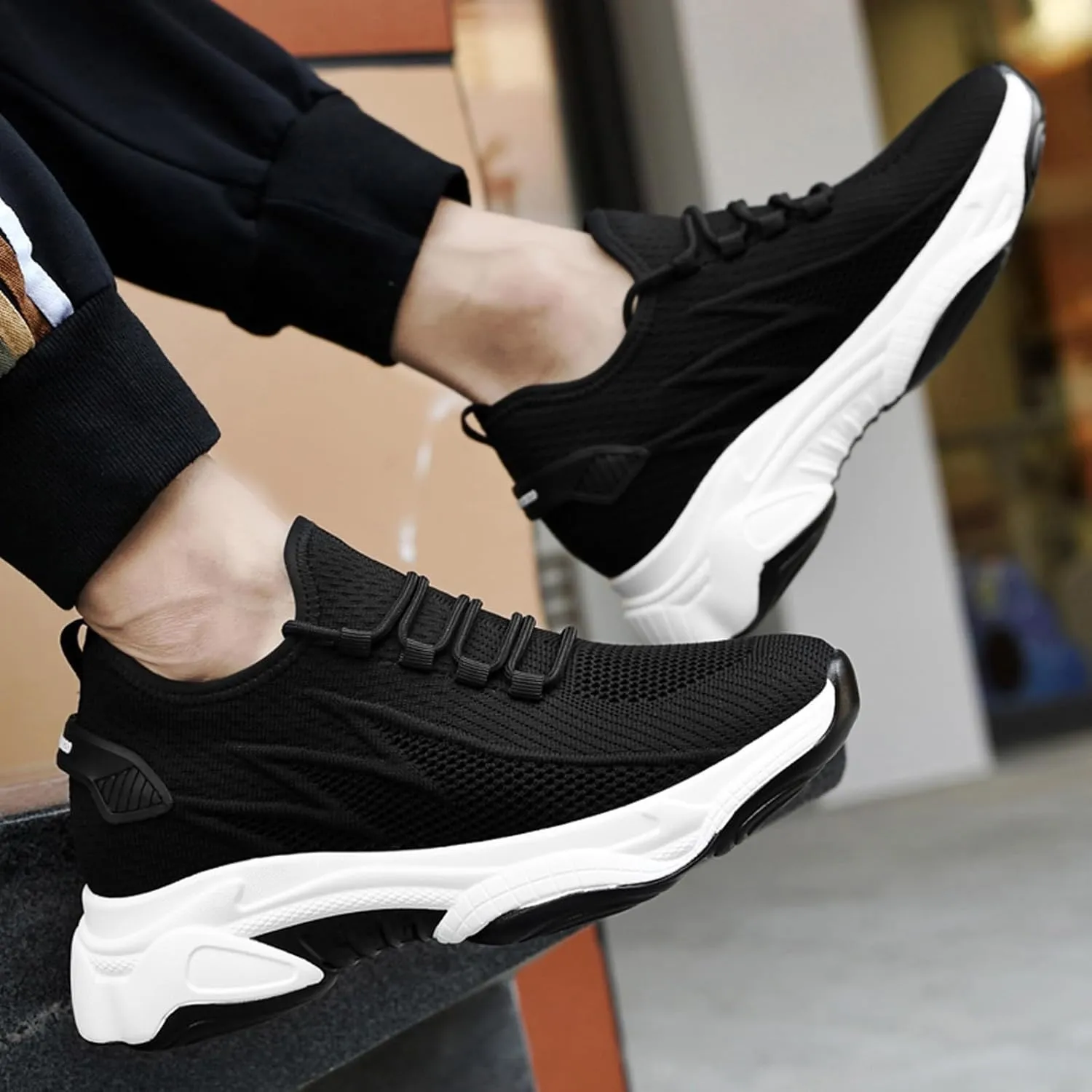 Mens Slip On Sneakers Non Slip Walking Shoes Lightweight Athletic Shoes Casual Running Shoe Increase Height 6/8/10CM