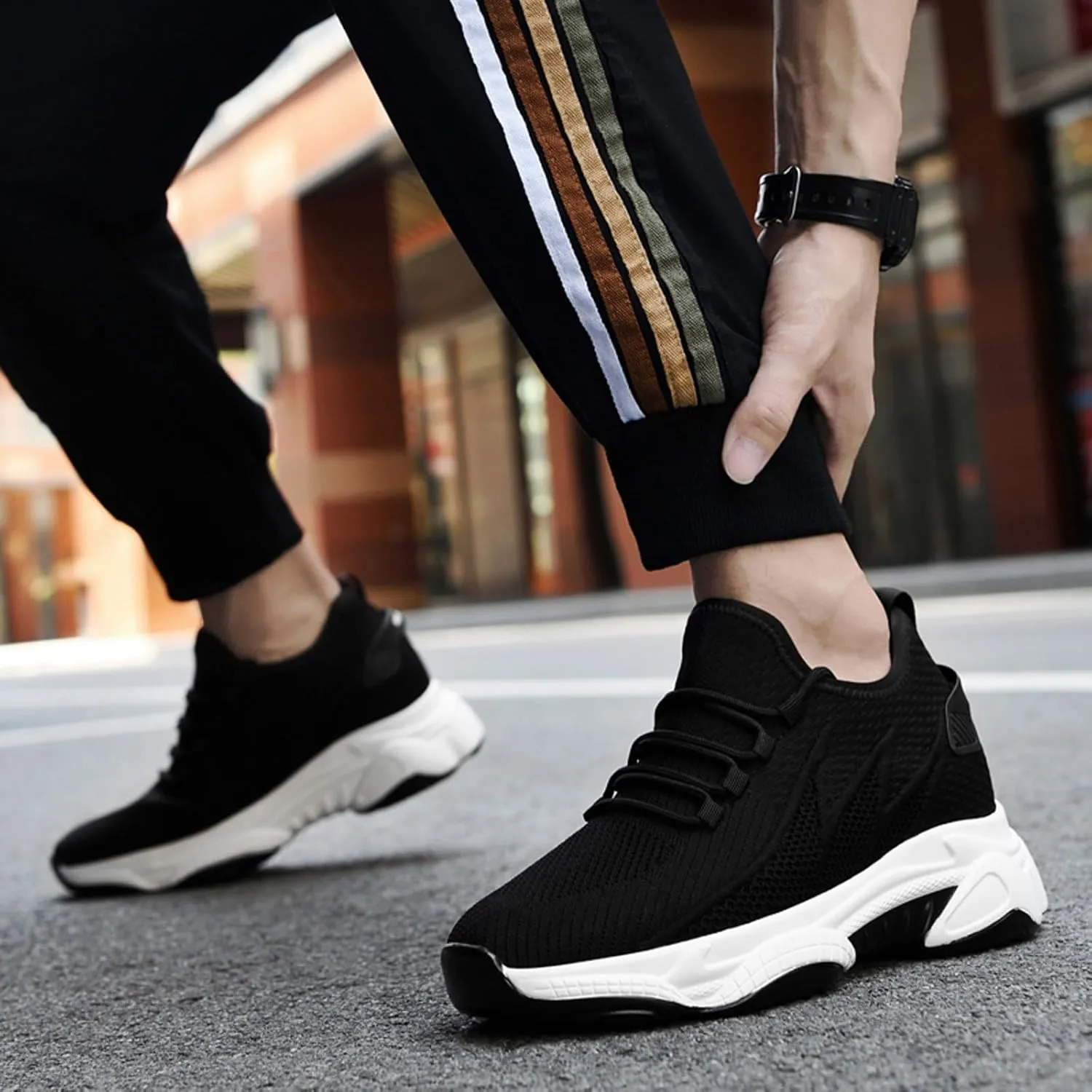 Mens Slip On Sneakers Non Slip Walking Shoes Lightweight Athletic Shoes Casual Running Shoe Increase Height 6/8/10CM