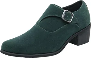 NELSBREXMen'S Suede Leather Chunky Heel Monk Strap Oxford Shoes Fashionable Pointed Toe Non-Slip Slip-On Block Heel Loafers Formal Business Dress Low top Chelsea Boots