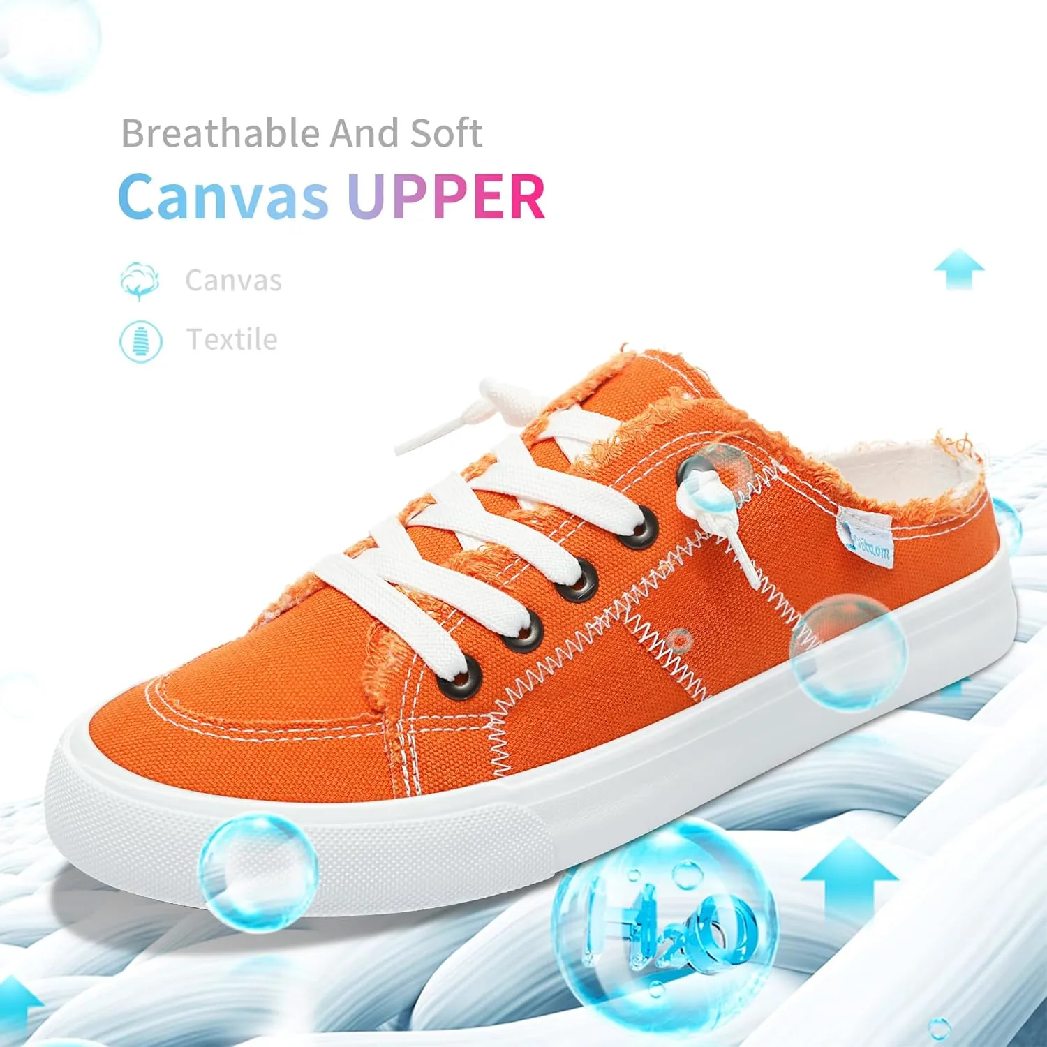 Obtaom Women Canvas Mules Memory Foam Clipper Fashion Sneakers Comfortable Slip-On Mule Backless Holiday Shoes