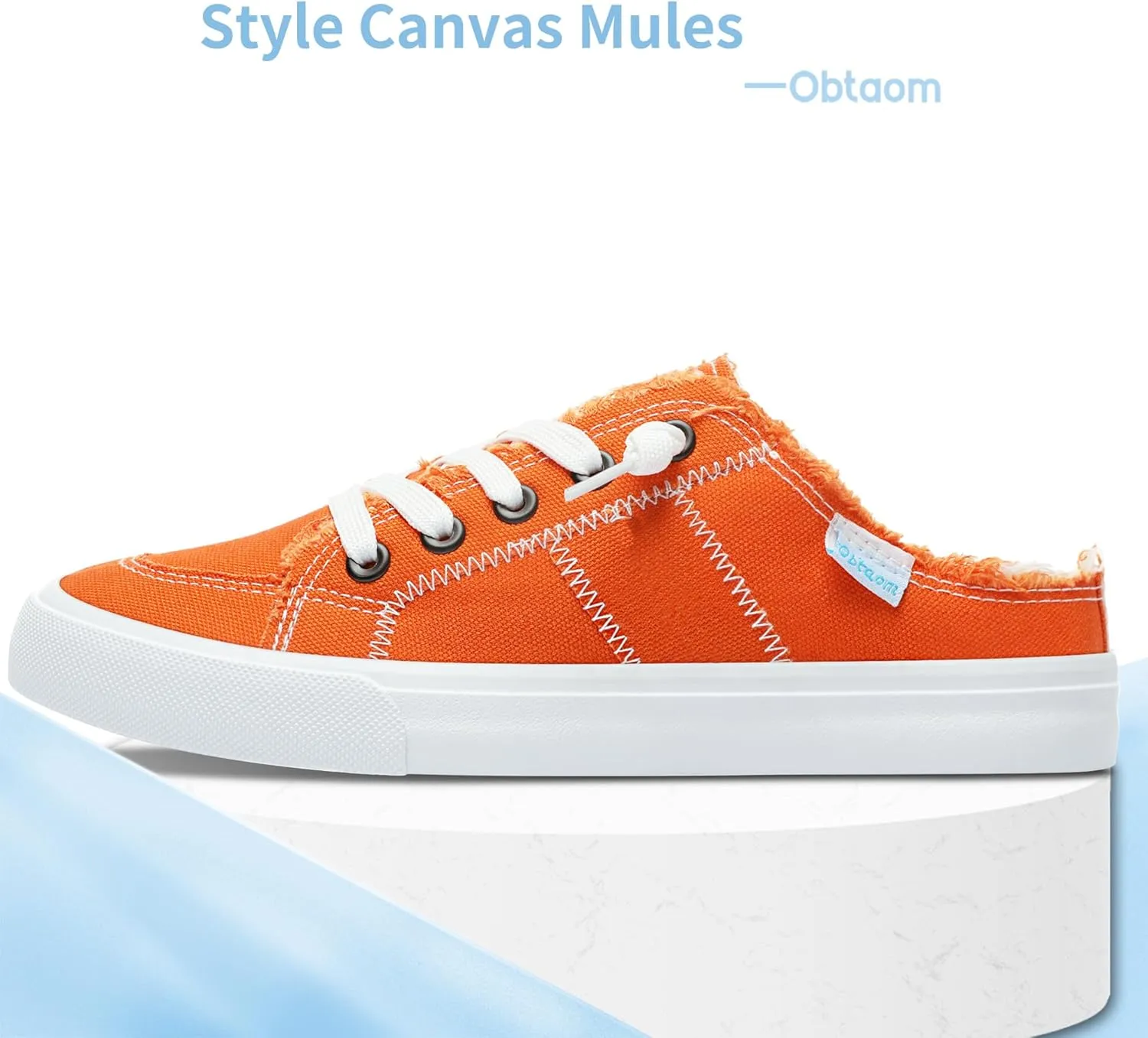 Obtaom Women Canvas Mules Memory Foam Clipper Fashion Sneakers Comfortable Slip-On Mule Backless Holiday Shoes