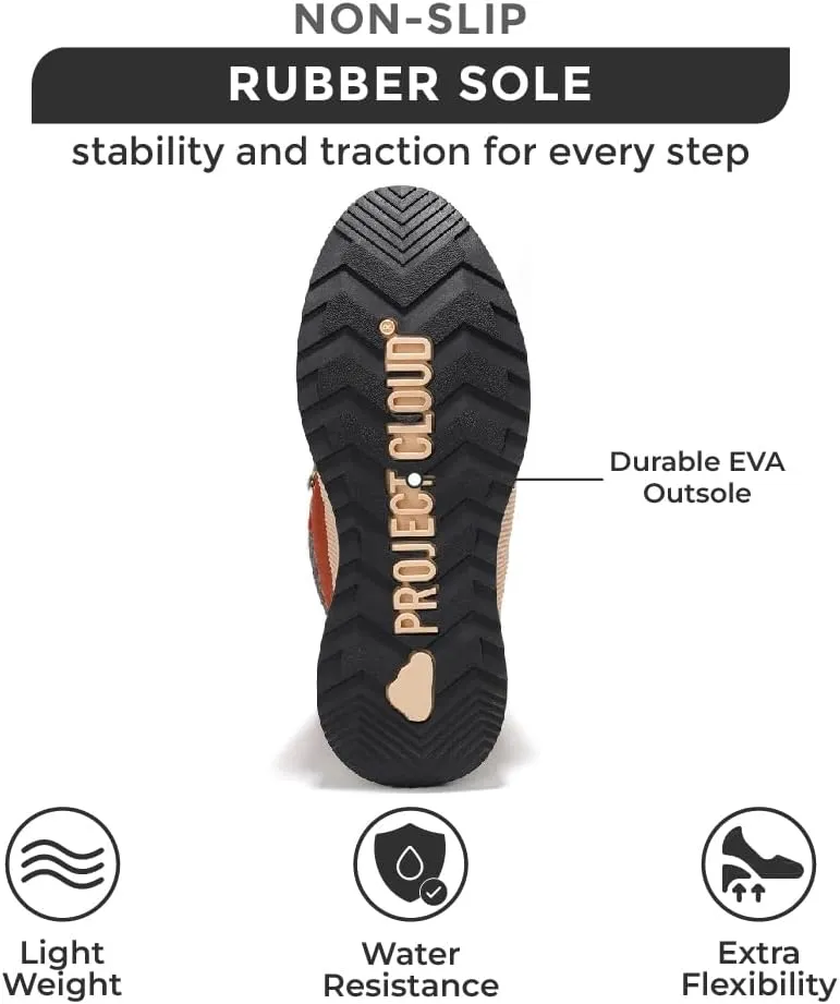 Project Cloud Waterproof Snow Boots for Women - Memory Foam Insole Non-Slip Womens Snow Boots & Winter Shoes with Shoe Lace - Lightweight Indoor Outdoor Shoes