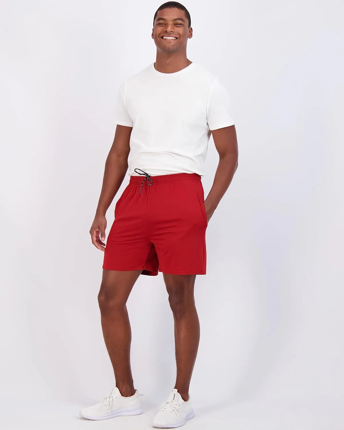 Real Essentials 5 Pack: Men's 5" Inseam Dry-Fit Running Workout Shorts - Pockets & Drawstring (Available in Big & Tall)