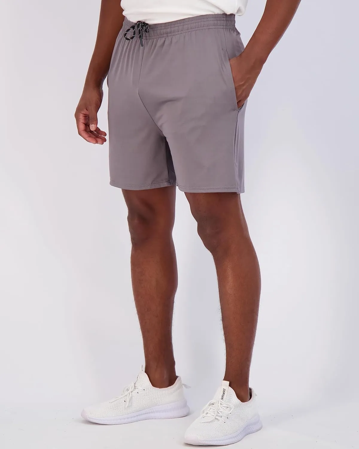 Real Essentials 5 Pack: Men's 5" Inseam Dry-Fit Running Workout Shorts - Pockets & Drawstring (Available in Big & Tall)