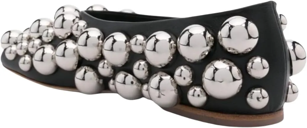 Saint Leia Women's Black Ballet Flats Shoes with Gold Silver Pearls Ideal for Work Parties Everyday Wear