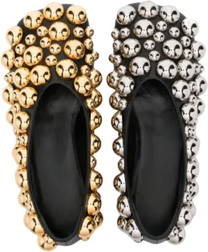 Saint Leia Women's Black Ballet Flats Shoes with Gold Silver Pearls Ideal for Work Parties Everyday Wear