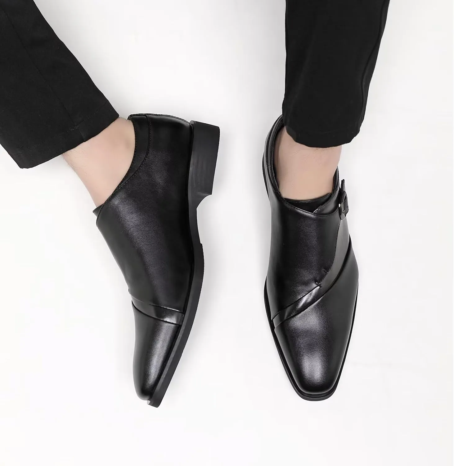 SANNAX Monk Strap Mens Dress Loafer Shoes Plain Toe Classic Oxfords Shoes for Formal Business Wedding