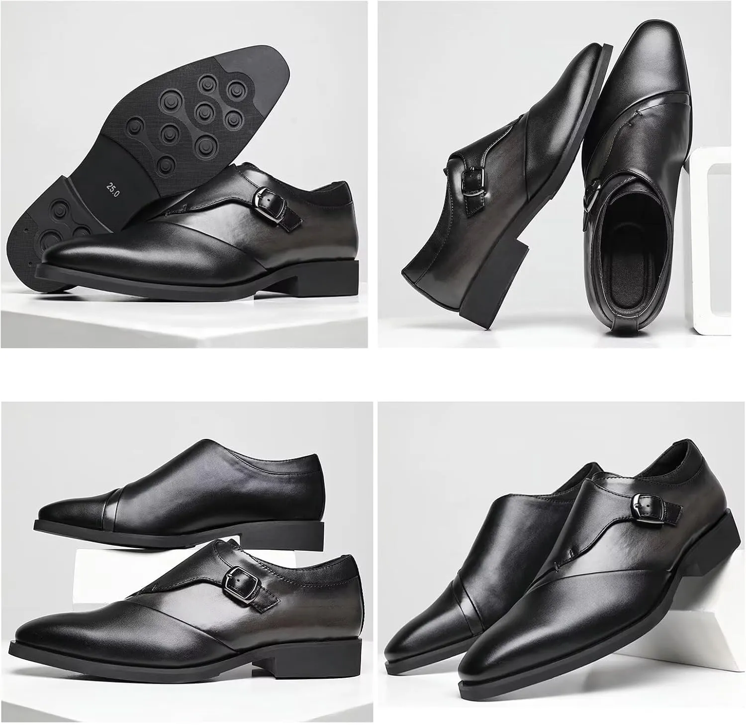 SANNAX Monk Strap Mens Dress Loafer Shoes Plain Toe Classic Oxfords Shoes for Formal Business Wedding
