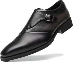 SANNAX Monk Strap Mens Dress Loafer Shoes Plain Toe Classic Oxfords Shoes for Formal Business Wedding