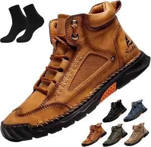 Sawbehind Mens Boots,Sawbehind Leather Shoes, Men's Comfortable Handmade Leather Boots  Waterproof, Outdoor Arch Support Orthopedics Ankle Shoes