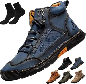 Sawbehind Mens Boots,Sawbehind Leather Shoes, Men's Comfortable Handmade Leather Boots  Waterproof, Outdoor Arch Support Orthopedics Ankle Shoes