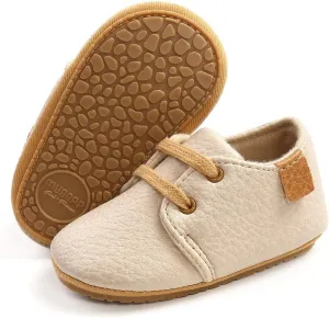 SOFMUO Baby Boys Girls Lace Up Leather Sneakers Soft Rubber Sole Infant Moccasins Newborn Oxford Loafers Anti-Slip Toddler Wedding Uniform Dress Shoes