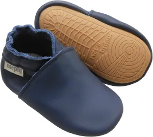 Soft Leather Slippers Baby Moccasins with Rubber Sole, Anti-Slip Infant Toddler First Walking Shoes for Boys Girls, 0-24 Months