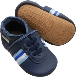 Soft Leather Slippers Baby Moccasins with Rubber Sole, Anti-Slip Infant Toddler First Walking Shoes for Boys Girls, 0-24 Months