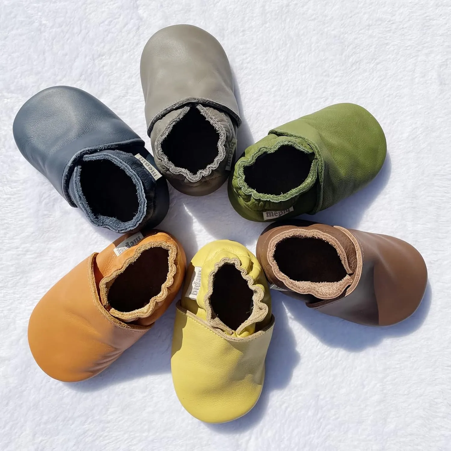 Soft Leather Slippers Baby Moccasins with Rubber Sole, Anti-Slip Infant Toddler First Walking Shoes for Boys Girls, 0-24 Months