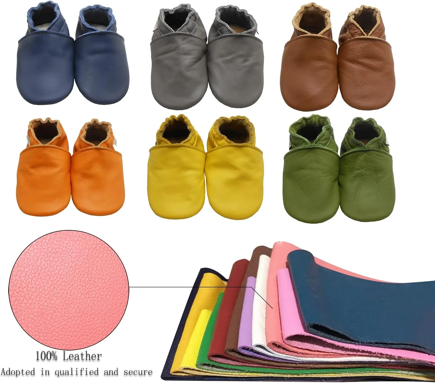 Soft Leather Slippers Baby Moccasins with Rubber Sole, Anti-Slip Infant Toddler First Walking Shoes for Boys Girls, 0-24 Months