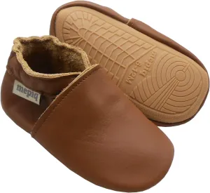 Soft Leather Slippers Baby Moccasins with Rubber Sole, Anti-Slip Infant Toddler First Walking Shoes for Boys Girls, 0-24 Months