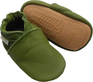 Soft Leather Slippers Baby Moccasins with Rubber Sole, Anti-Slip Infant Toddler First Walking Shoes for Boys Girls, 0-24 Months