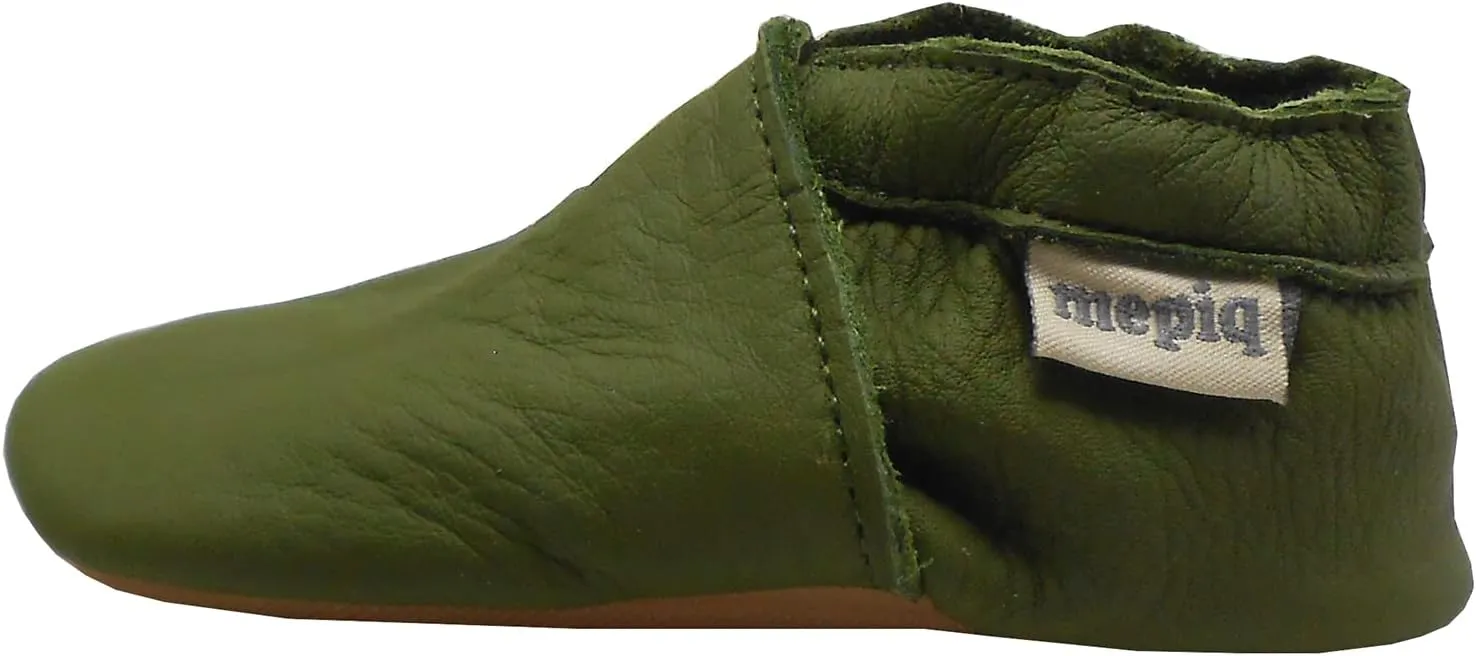 Soft Leather Slippers Baby Moccasins with Rubber Sole, Anti-Slip Infant Toddler First Walking Shoes for Boys Girls, 0-24 Months