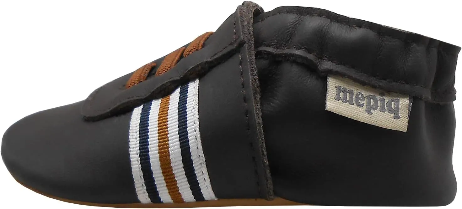 Soft Leather Slippers Baby Moccasins with Rubber Sole, Anti-Slip Infant Toddler First Walking Shoes for Boys Girls, 0-24 Months