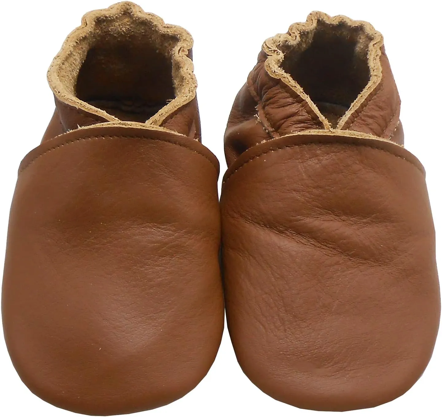 Soft Leather Slippers Baby Moccasins with Rubber Sole, Anti-Slip Infant Toddler First Walking Shoes for Boys Girls, 0-24 Months