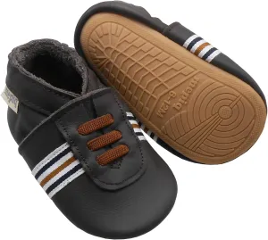 Soft Leather Slippers Baby Moccasins with Rubber Sole, Anti-Slip Infant Toddler First Walking Shoes for Boys Girls, 0-24 Months