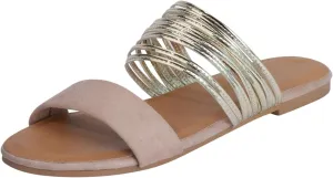 Summer Flat Sandals for Women 2025 Two Strap Slide Sandal Open Toe Casual Dressy Flats Shoes Soft Cushion Footbed