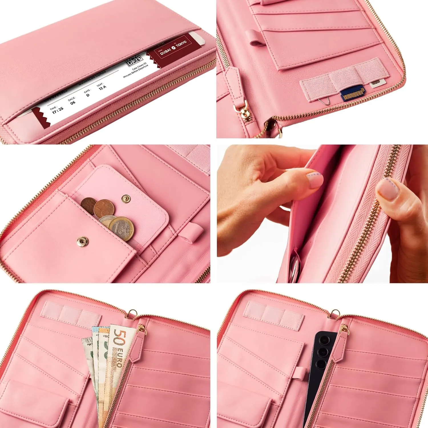Travel Document Organizer - RFID Passport Wallet Case Family Holder Id Wristlet