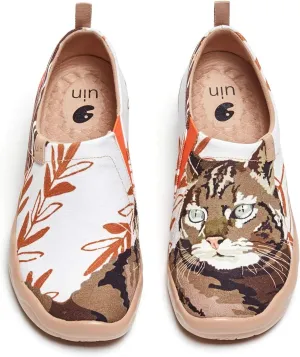 UIN Women's Walking Travel Shoes Slip On Canvas Casual Loafers Lightweight Art Painted Cute Pet Fashion Sneaker Fluffy Kitty (9.5)