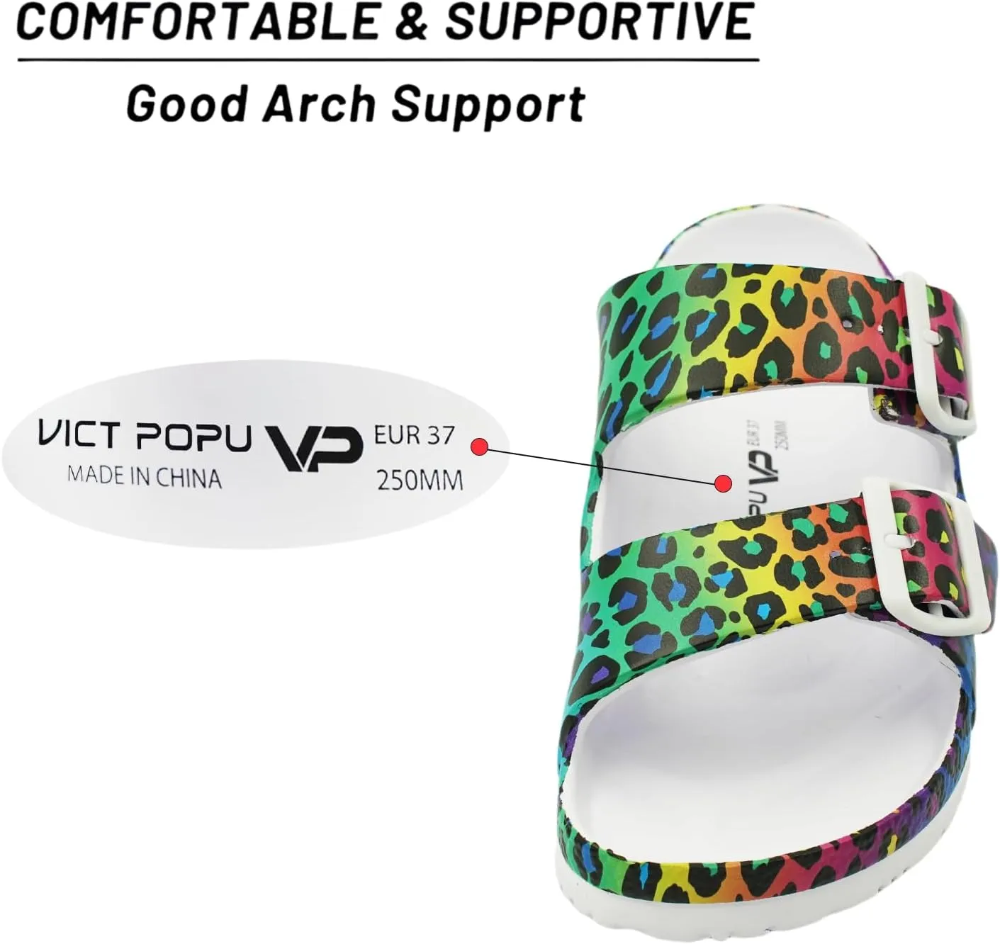 VICT POPU Womens Sandals Adjustable Double Buckle Strap Waterproof EVA Flat Slides