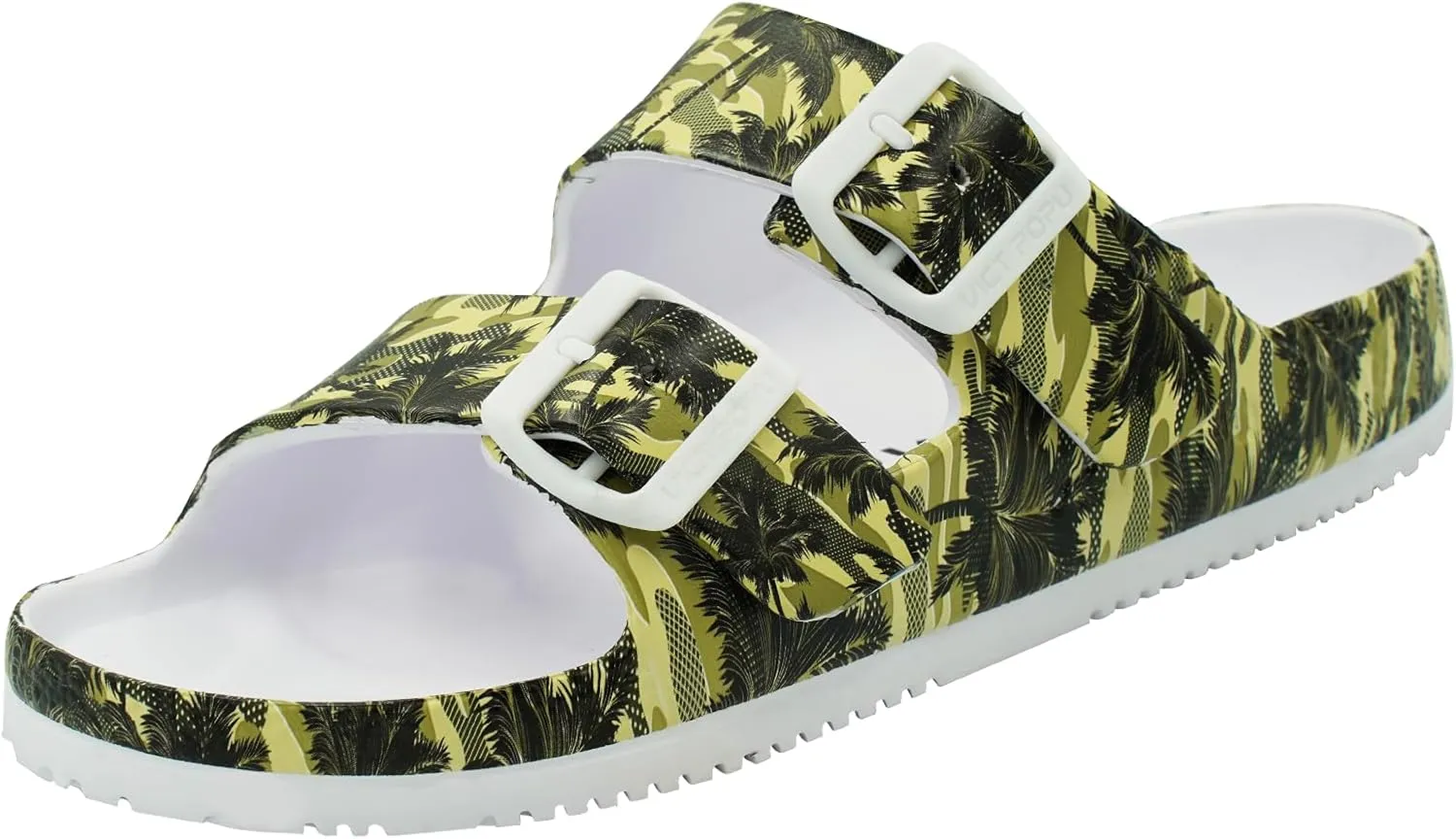 VICT POPU Womens Sandals Adjustable Double Buckle Strap Waterproof EVA Flat Slides