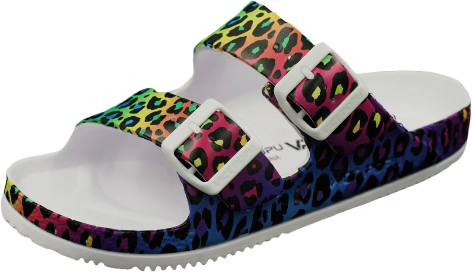 VICT POPU Womens Sandals Adjustable Double Buckle Strap Waterproof EVA Flat Slides