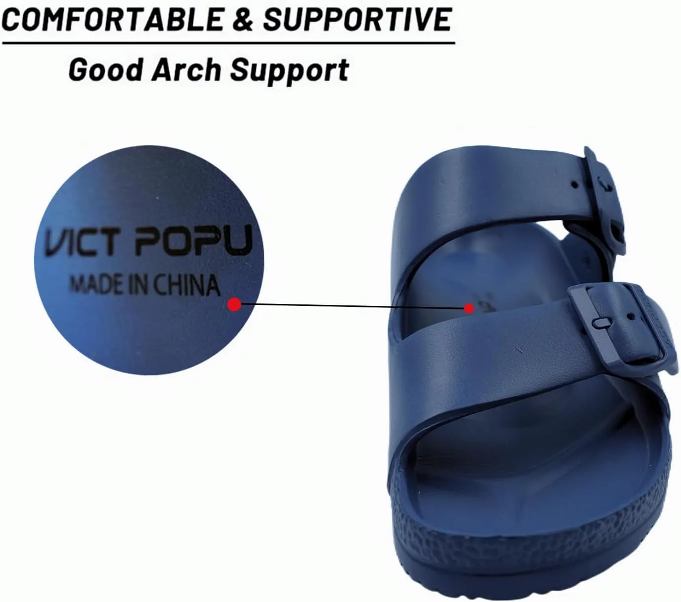 VICT POPU Womens Sandals Adjustable Double Buckle Strap Waterproof EVA Flat Slides